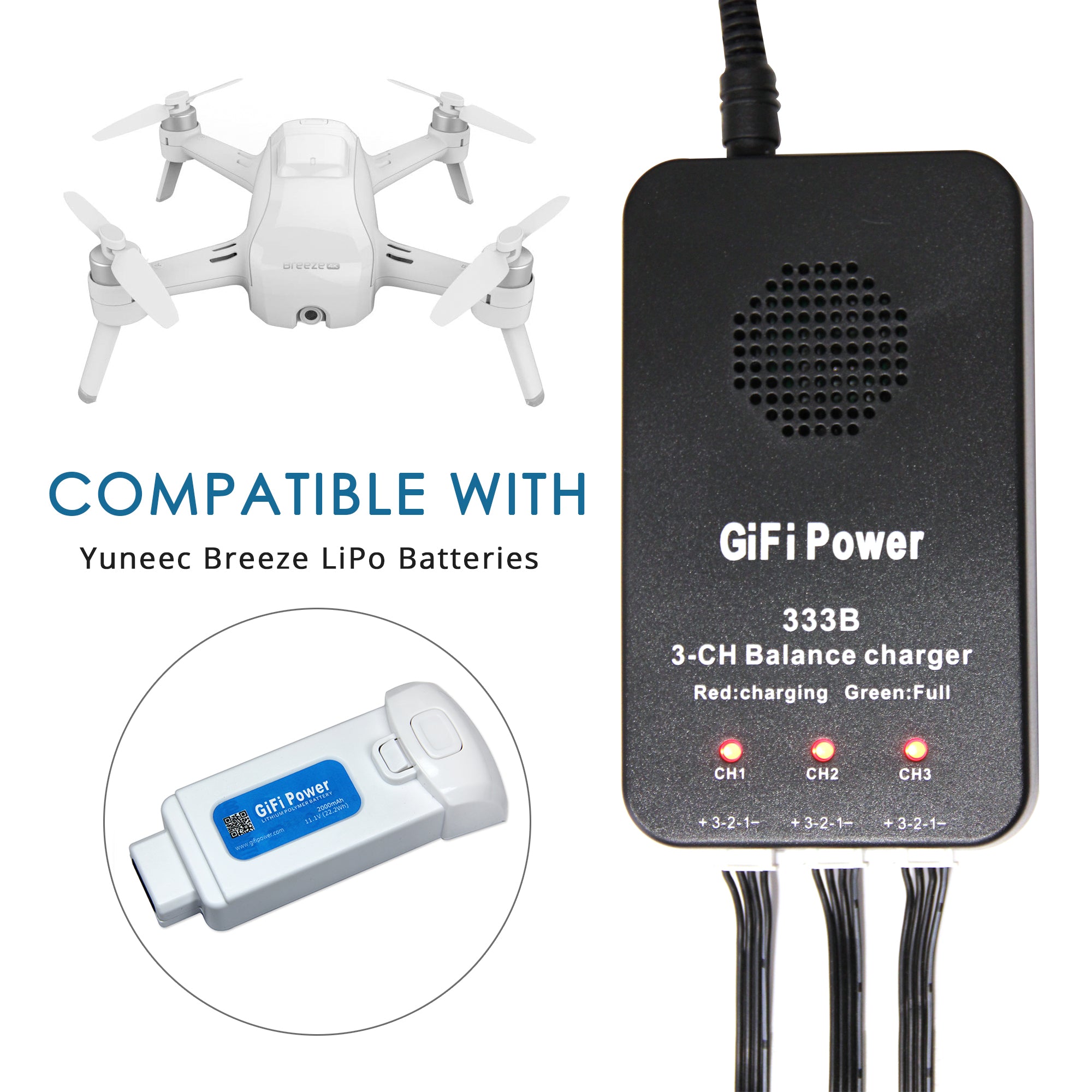 3-in-1 Battery Balance Charger for Yuneec Breeze LiPo Batteries RC