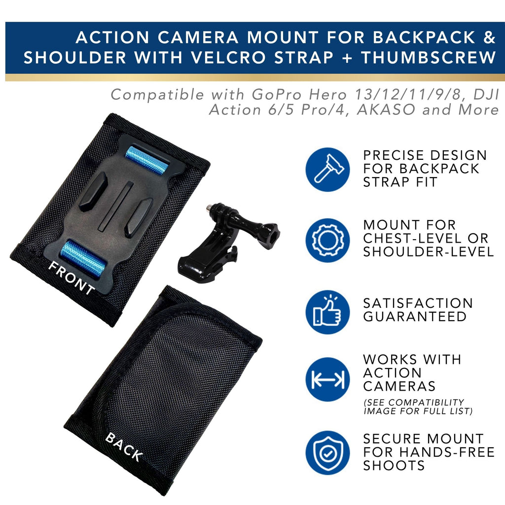 Maximalpower 2 Sets of Backpack Strap Camera Mount Kit with Adjustable Shoulder Pad and Thumbscrew Compatible with GoPro Hero 13/12/11/9/8, DJI Action