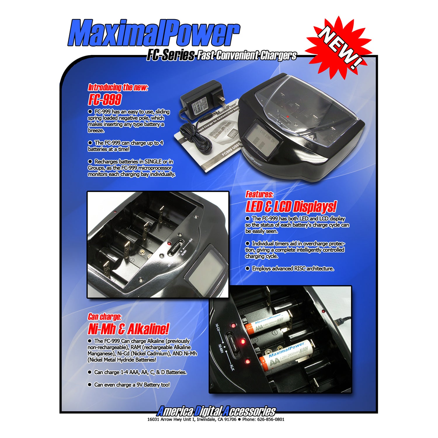 MaximalPower FC997 Universal Battery Charger - Smart Charger For AA AAA C D Li-ion NiMH