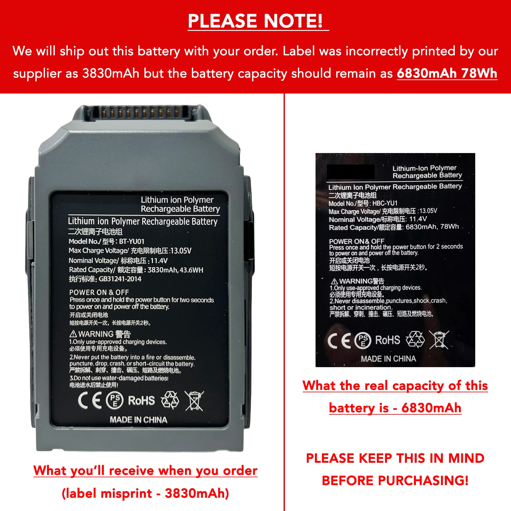 Serial Number Mavic Pro Batteri 6830mAh Battery For DJI Mavic Pro