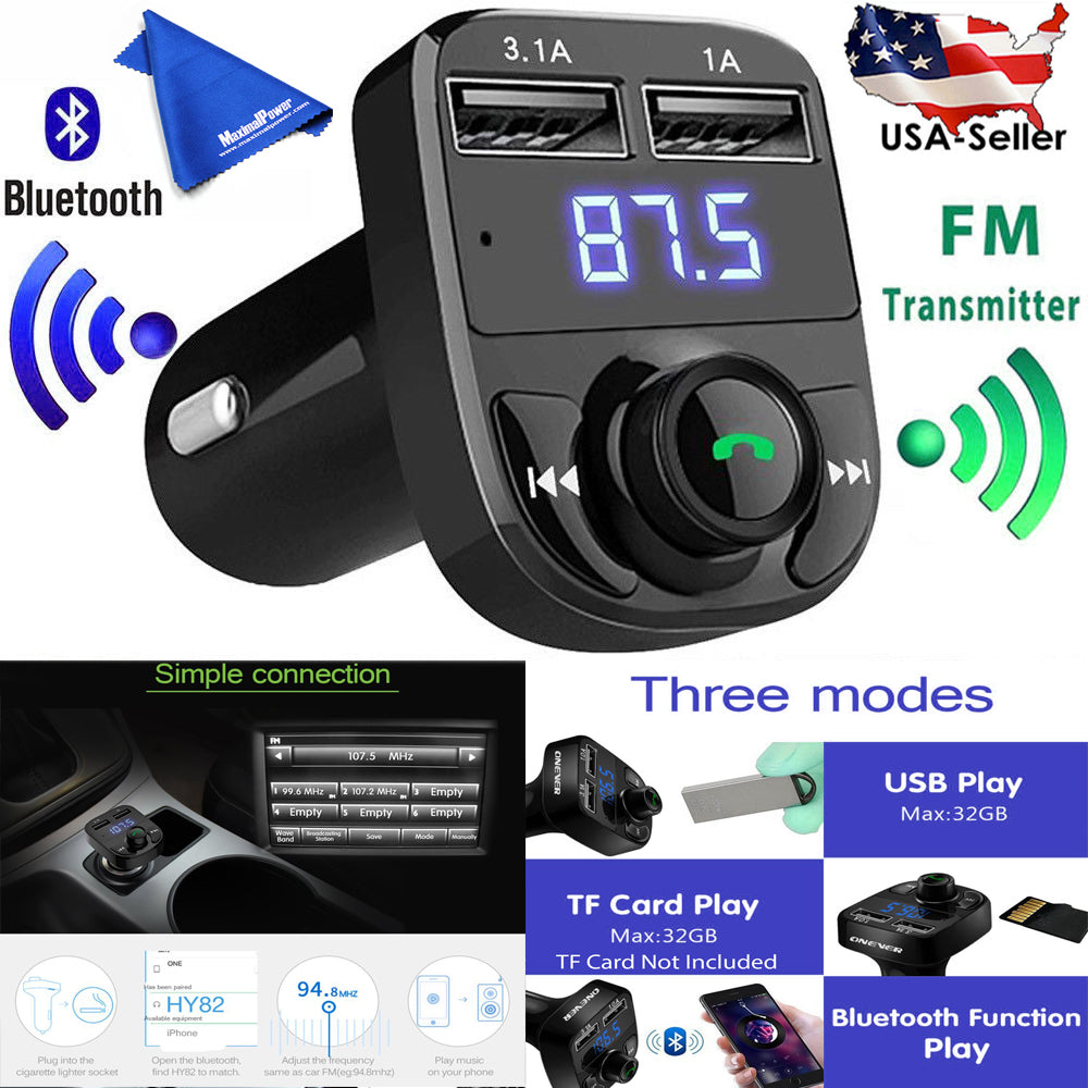 Car Bluetooth 5.0 Fm Transmitter , Car Mp3 Player Radio Music Adapter  Charger, Supports Hands-free