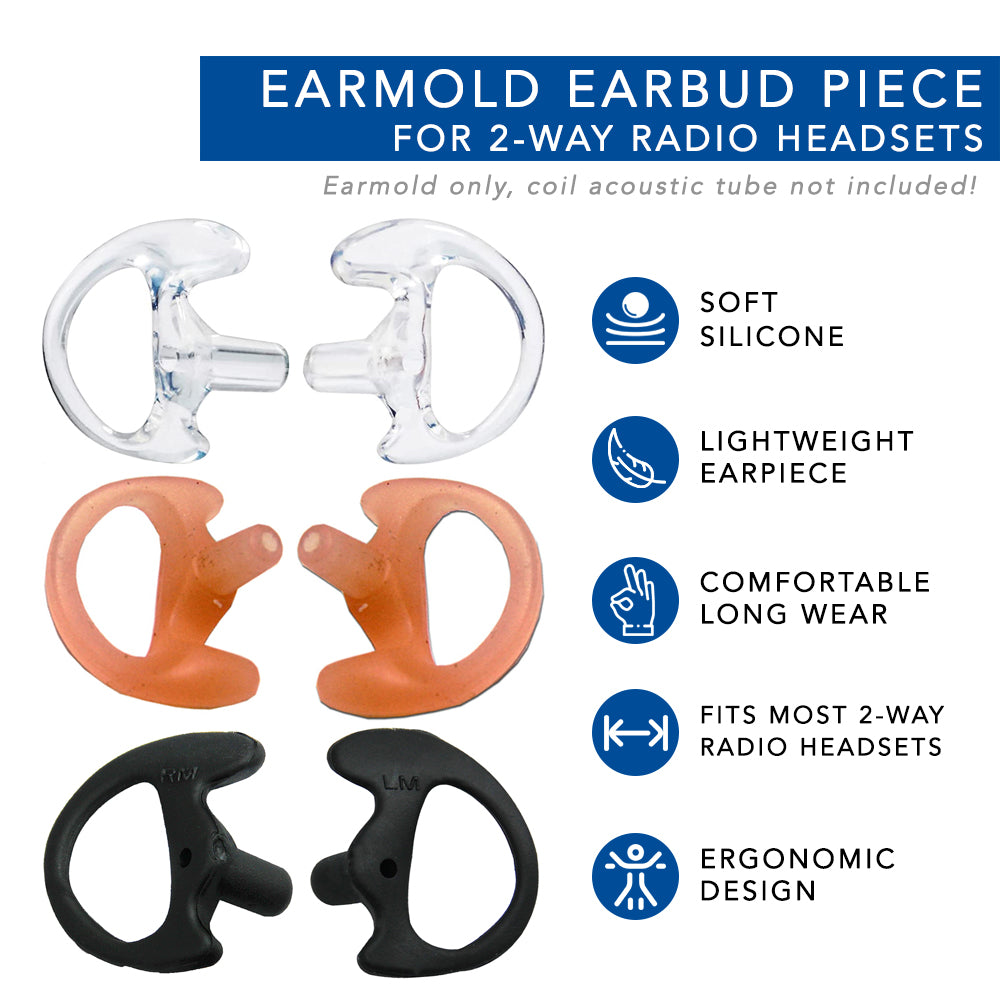 thumbnail image 2 of Medium Black Earmold Earbud For Two-Way Radio - Left/Right - Coil Tube Audio Kit - Valley Enterprises 2 of 4