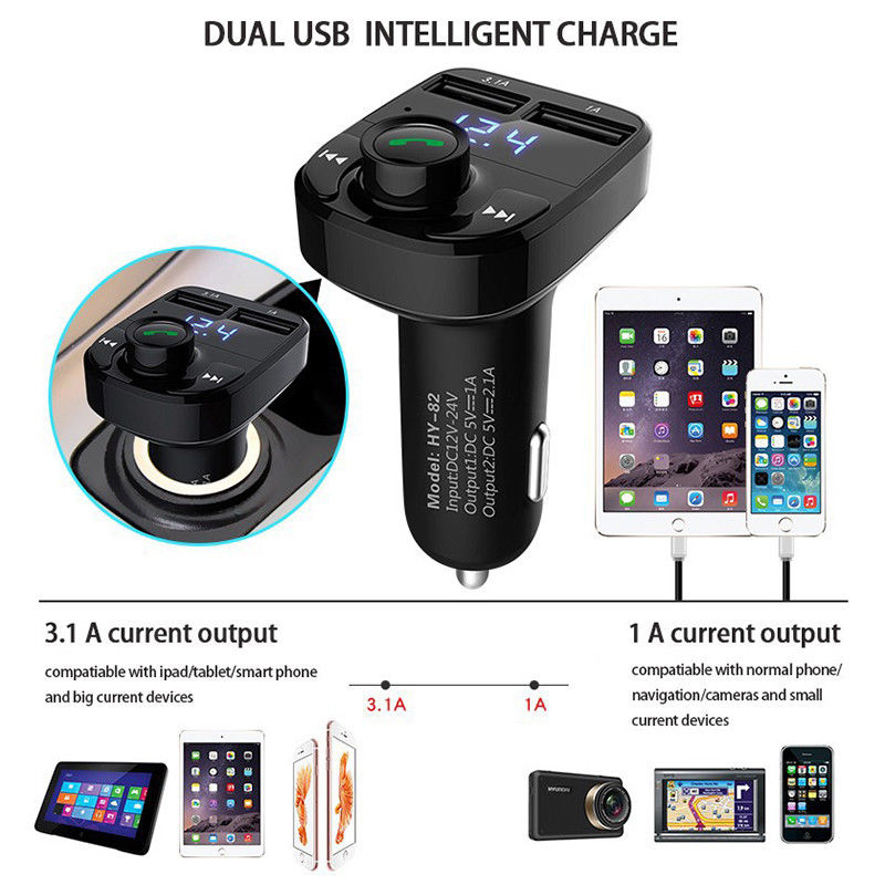 Dual USB Port Handsfree Car Charger Bluetooth FM Transmitter Auto
